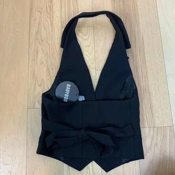 NWT BABYBOO Philippa Button Front Vest Top Shirt Black Size Medium - Picture 5 of 7